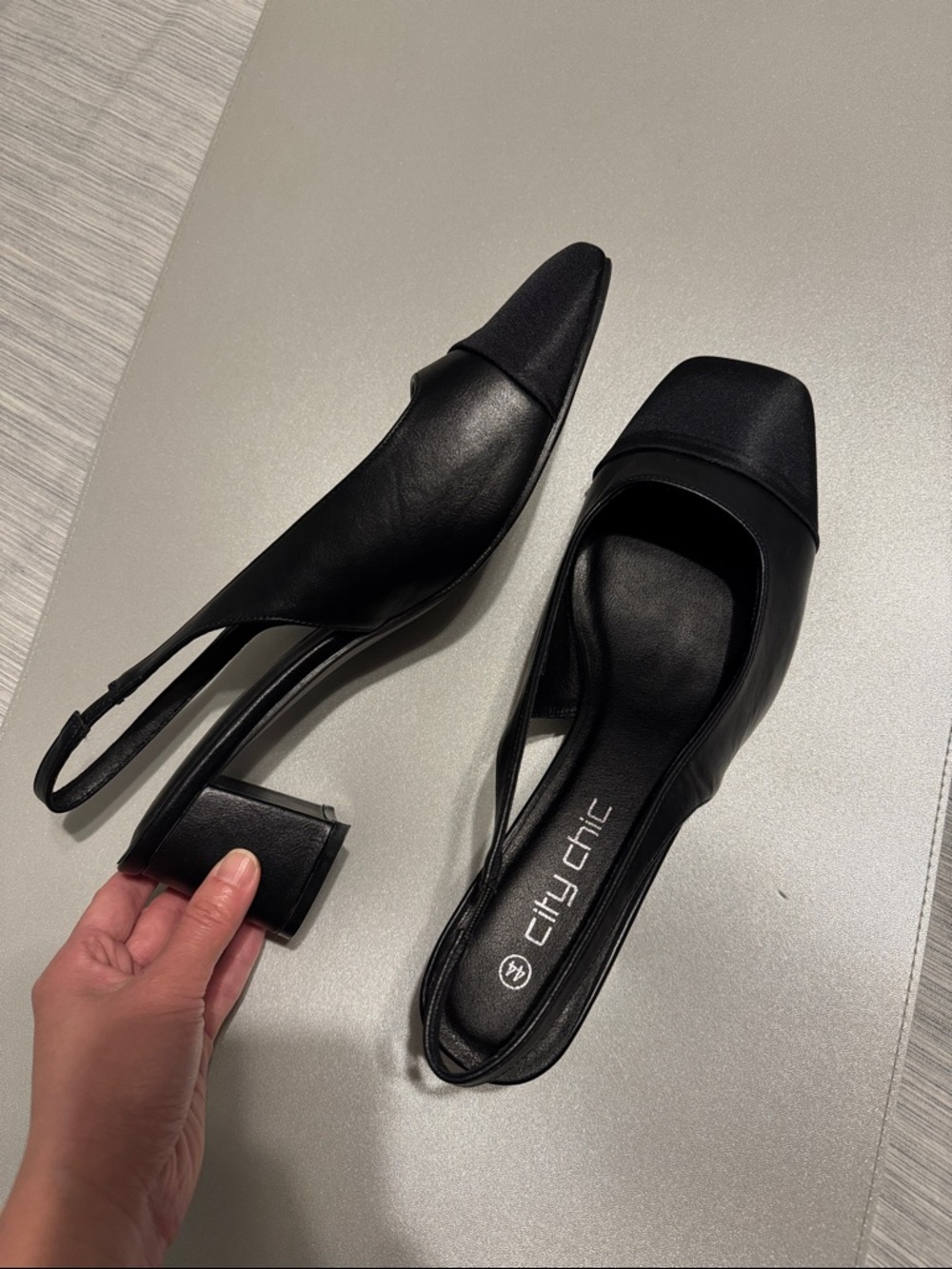 City Chic Black Square-Toe Slingback Chelsea Block Heels 13W / 44